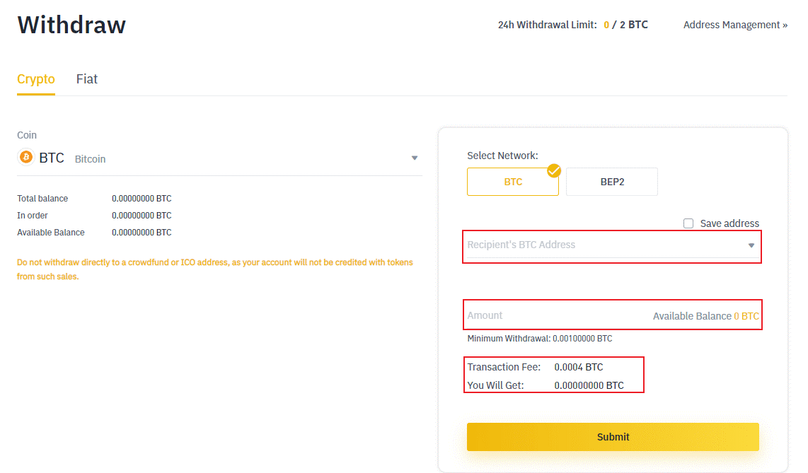 How to withdraw crypto from Binance